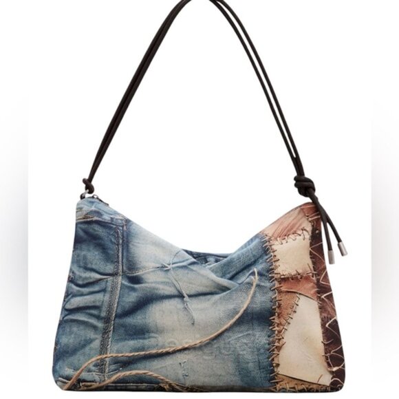DESIGUAL New Camouflage Leiria Oversized Large Shoulder Bag Canvas Denim Print - Picture 4 of 11